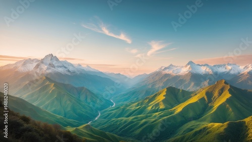 Fototapeta Naklejka Na Ścianę i Meble -  Stunning view of picturesque valleys and mountains