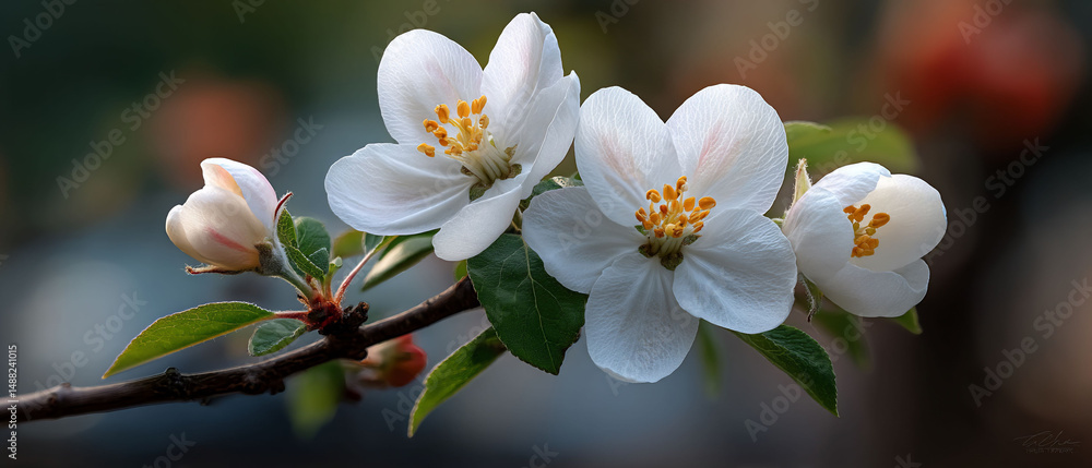 Fototapeta premium Pristine apple blossoms on a slender branch