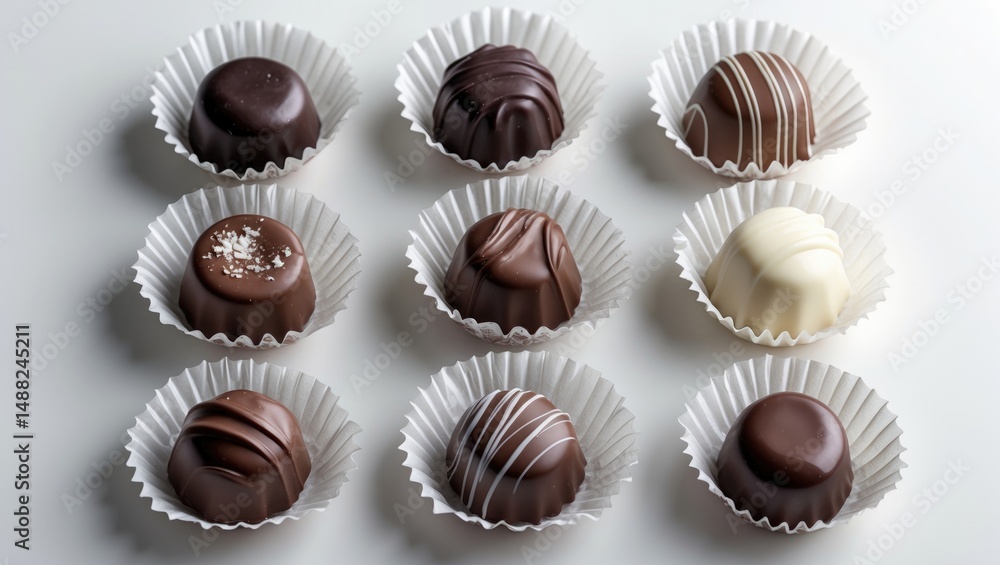 Chocolates set against a white background Chocolates set against a white background