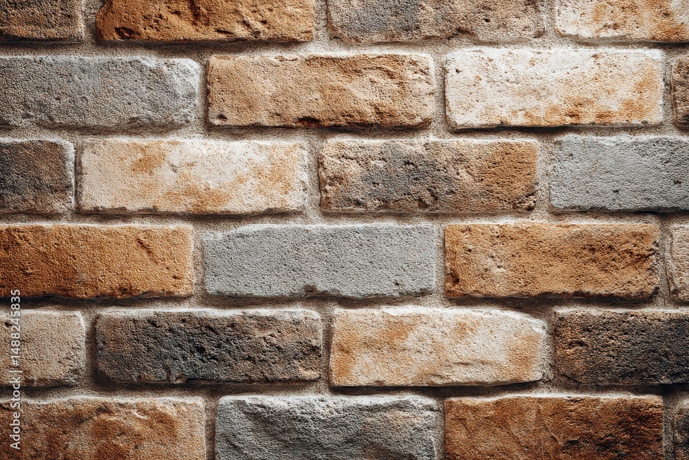 Obraz premium Close-up of textured brick wall in natural tones.