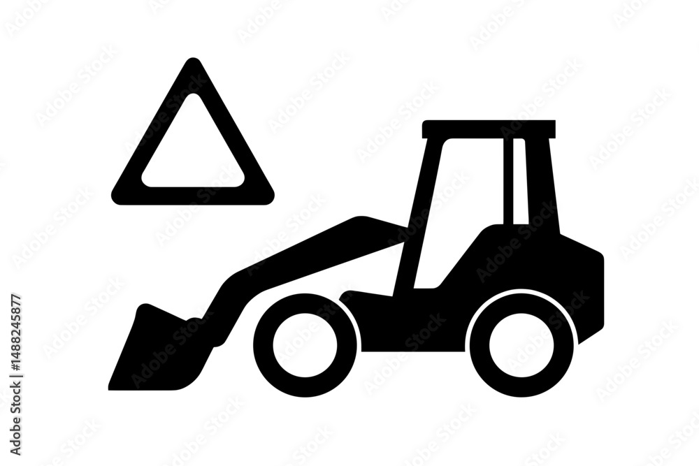 Naklejka premium Silhouette of a Construction Vehicle with a Triangular Shape in the Background