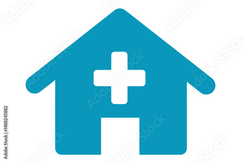 Simple Blue Medical House Icon with a White Cross Symbol for Healthcare Representation