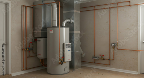 water heater,  hot water tank,  plumbing, Modern Water Heater Installation in Basement