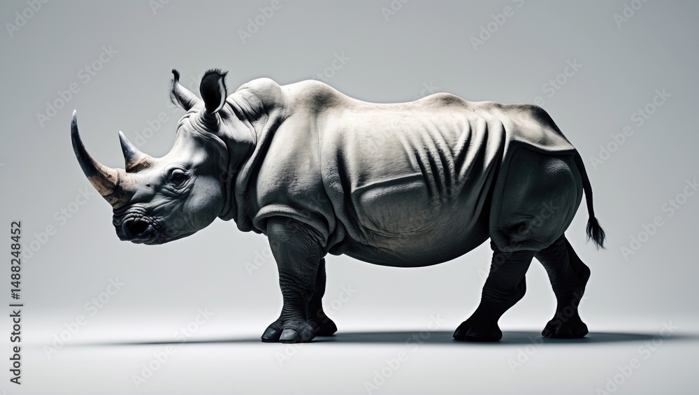 Fototapeta premium African Rhinoceros set against a white backdrop