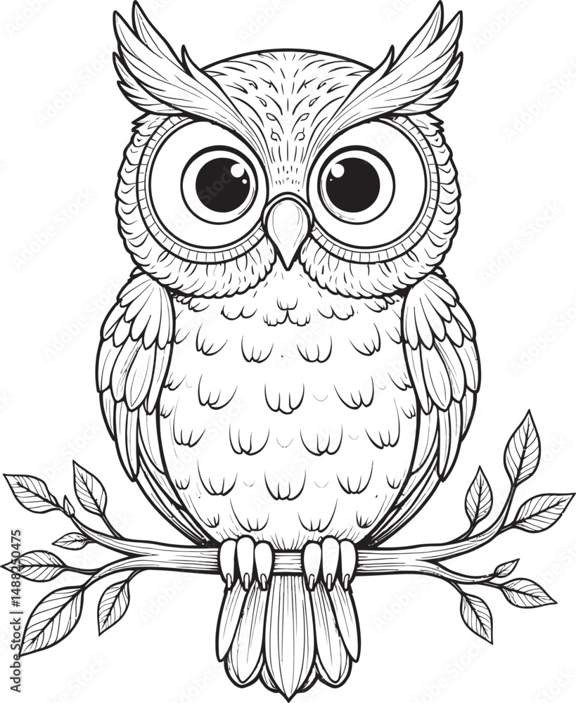 Fototapeta premium Cute Owls outline and line art Coloring Page 