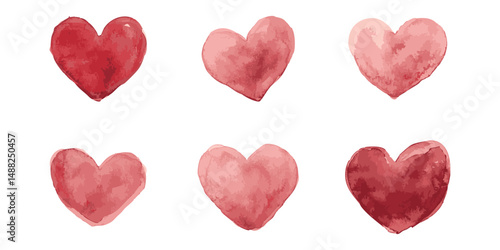 Watercolor Heart Shapes Set. Romantic And Artistic Design Elements For Valentine'S Day And Love Themes. Isolated Vector Illustration Collection