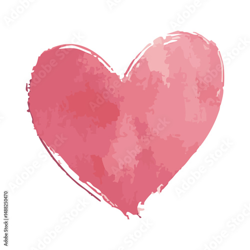 Watercolor Pink Heart Illustration. Symbol Of Love And Affection. Isolated Vector Illustration