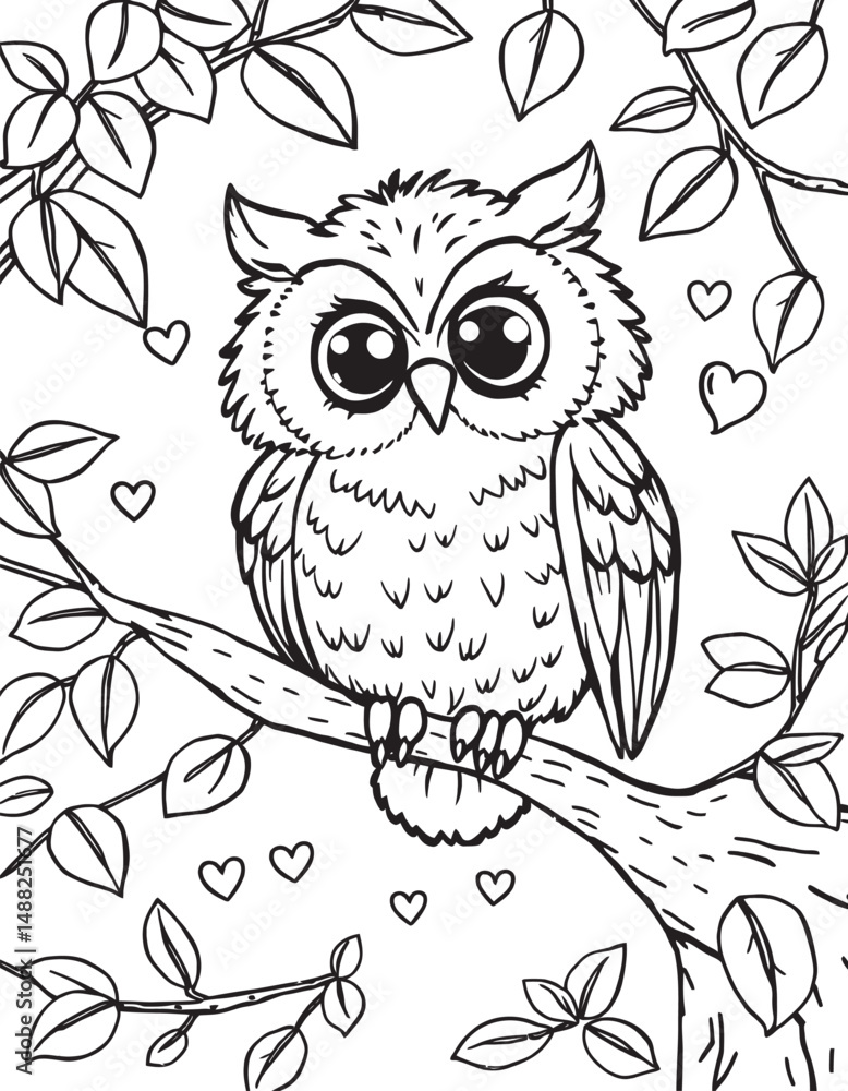Fototapeta premium Cute Owls outline and line art Coloring Page 