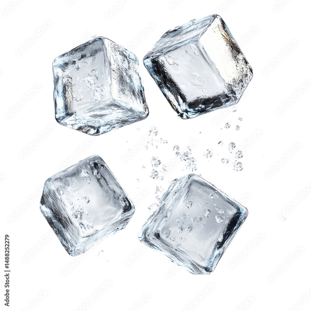 Fototapeta premium Ice cubes isolated on transparent background. PNG 