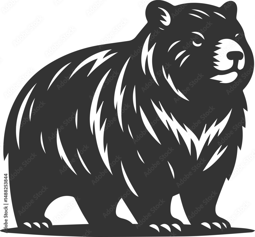 Obraz premium Wild animal vector silhouette wombat black drawing