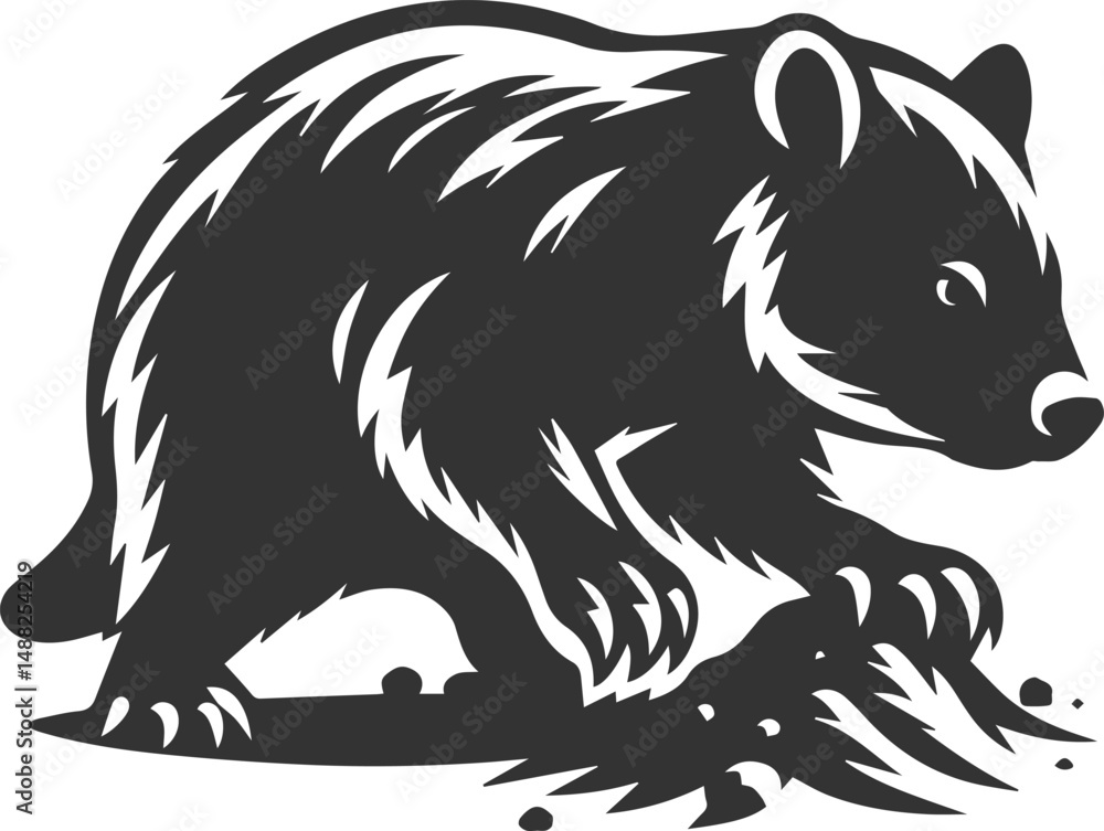 Obraz premium Wild animal vector silhouette wombat black drawing