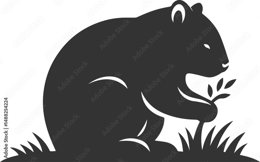Obraz premium Wild animal vector silhouette wombat black drawing