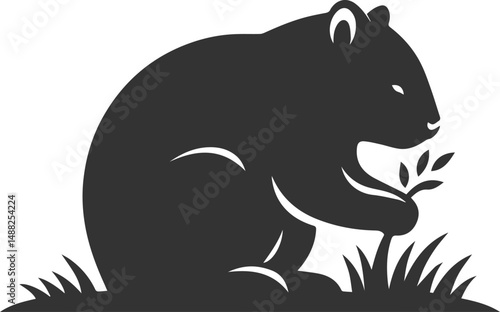 Wild animal vector silhouette wombat black drawing