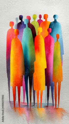 Wallpaper Mural Abstract watercolor painting of diverse human silhouettes standing together. Torontodigital.ca