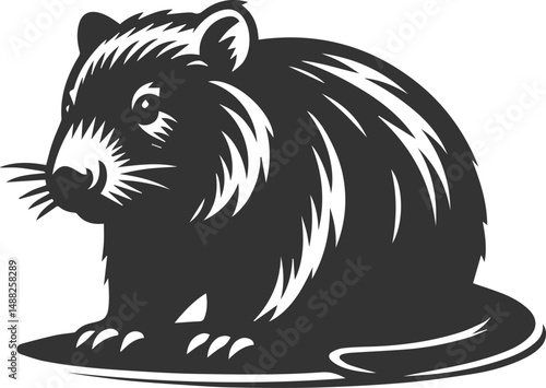 Wild animal vector silhouette wombat black drawing