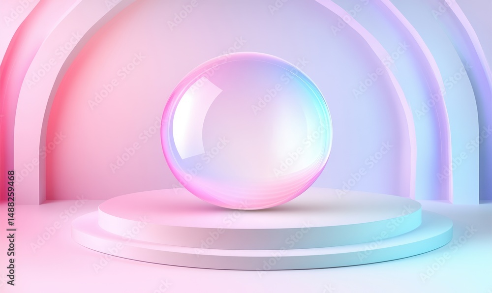 Obraz premium Pastel sphere on podium, arched background, product display
