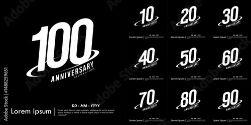 Set of 10-100th years anniversary celebration emblem. congratulations anniversary logo isolated with oval ring. black and white tone. vector illustration template design