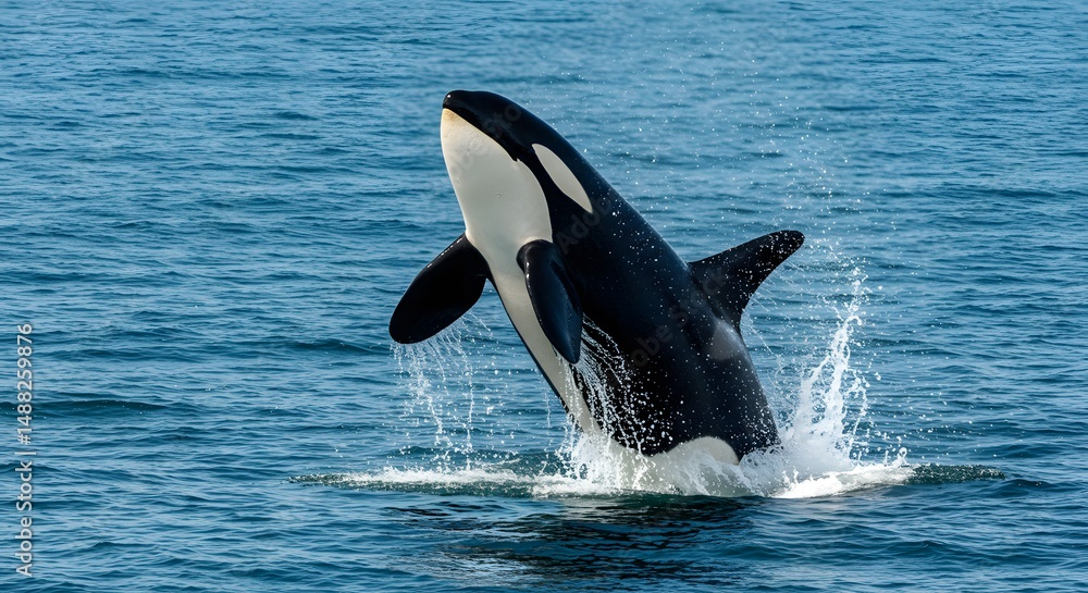 Obraz premium Majestic orca breaching ocean surface wildlife photography marine mammal killer whale sea animal nature view on transparent background