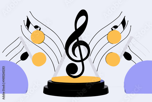 Dynamic high fidelity 3D render with abstract music themes, featuring vibrant colors and engaging visual energy for creative projects.
