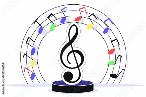 Bright and colorful high fidelity 3D abstract music render emphasizing dynamic shapes and creative energy for visual impact.