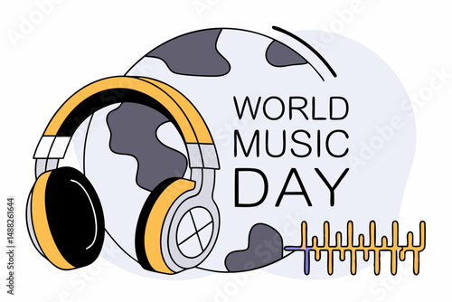 Music lovers world with globe, headphones, and vibrant musical notes design reflecting the joy of worldwide music experience