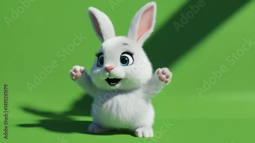 Cheerful Cartoon Rabbit on Green Background