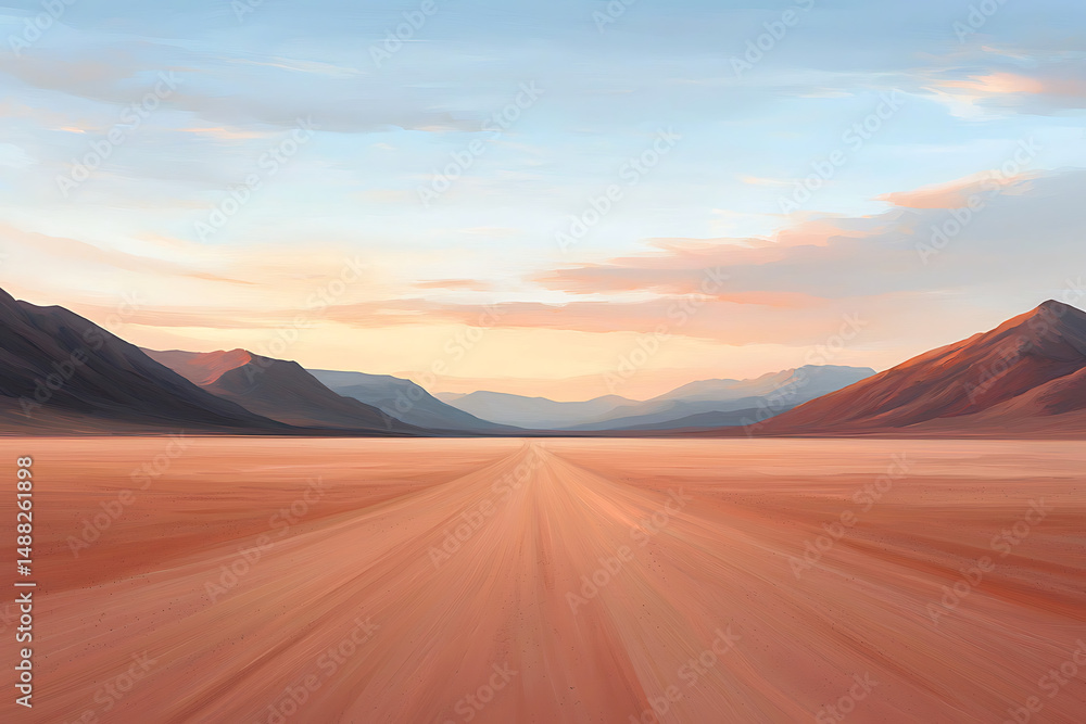 Naklejka premium Desert Road Sunrise Mountains