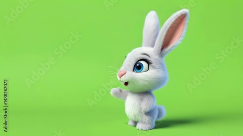 Cheerful Animated Rabbit on Green Background