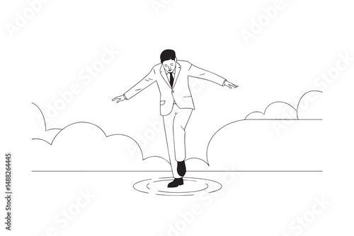 Businessman Balancing on Unstable Surface