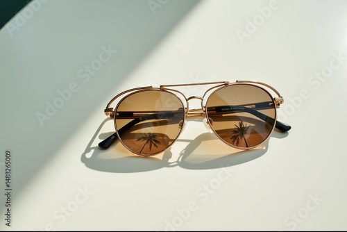 Reflective Sunglasses Showing Beach or Palm Trees