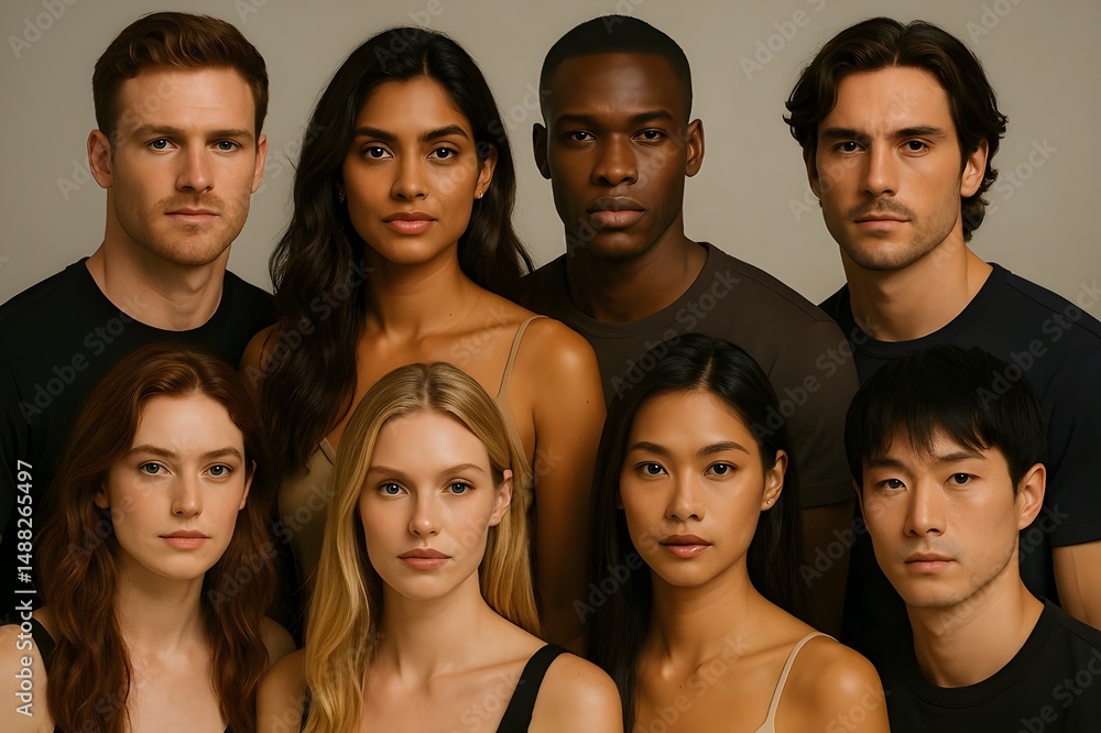 Obraz premium Multicultural Group of Fashion Models with Diverse Ethnic Backgrounds