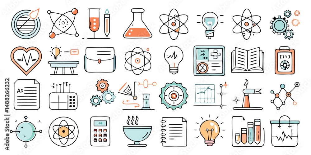 Modern Line Icons of Scientific Activities Modern Line Icons of Scientific Activities