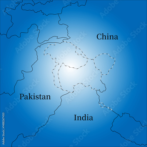 カシミール地方、各国の実効支配地域の境界線、中国とインドとパキスタン