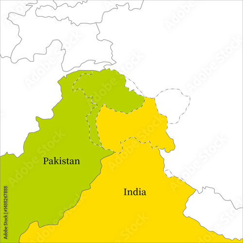 パキスタンとインド、カシミール地方の境界線