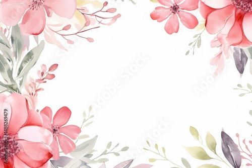 Beautiful Mother's Day Frame with Watercolor Flowers. Pink and White Rectangle Illustration