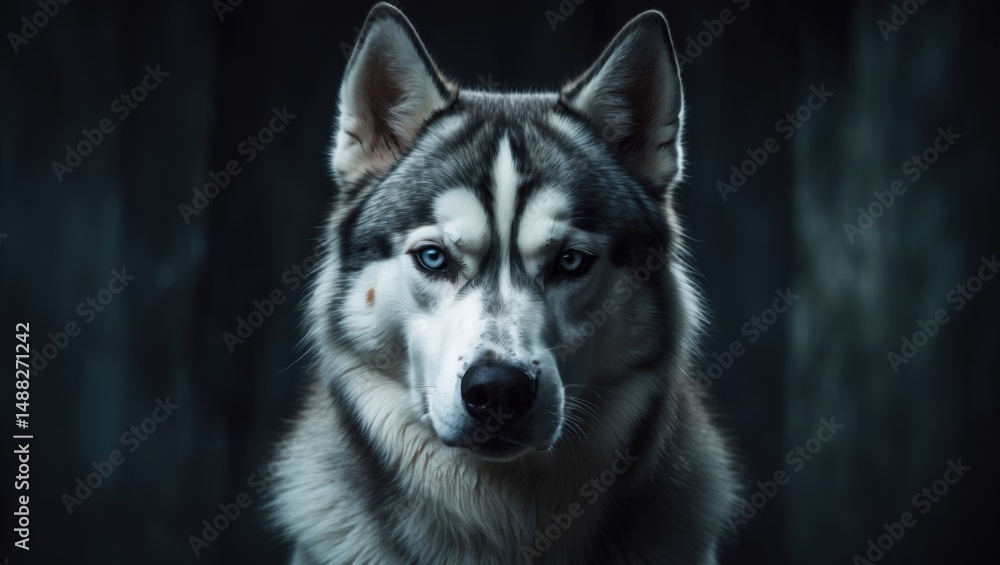 Fototapeta premium Siberian Husky Image gazing from the shadows.