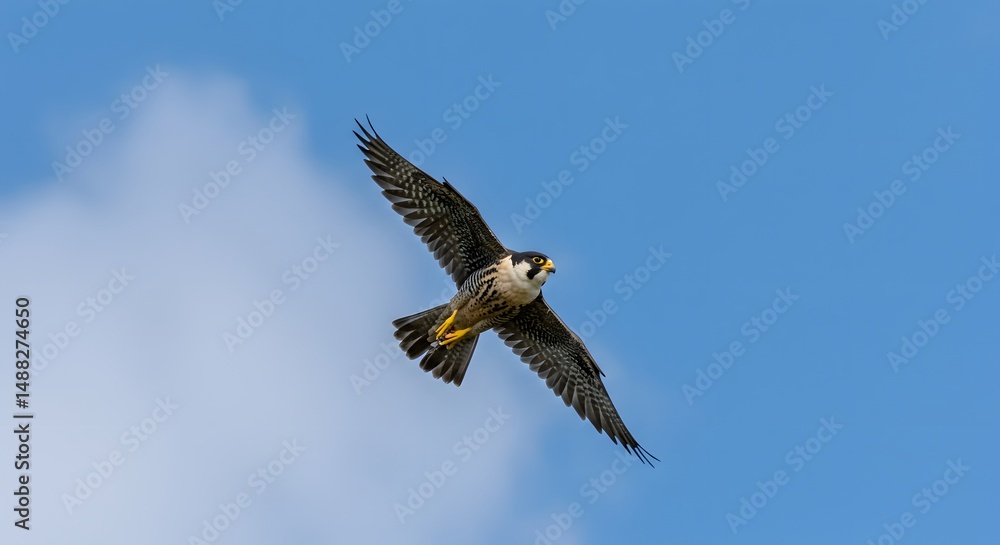 Obraz premium Peregrine falcon soaring high in the sky bird of prey wildlife photography nature blue sky avian predator flight on transparent background