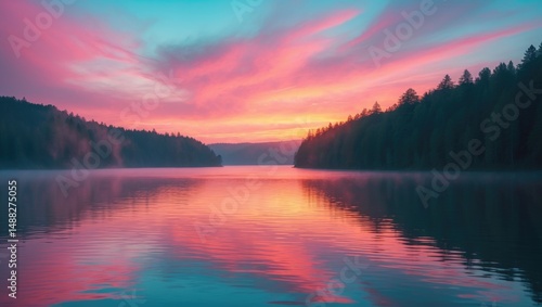 Wallpaper Mural Stunning sunset view illuminating a peaceful lake with soft pastel colors. Torontodigital.ca