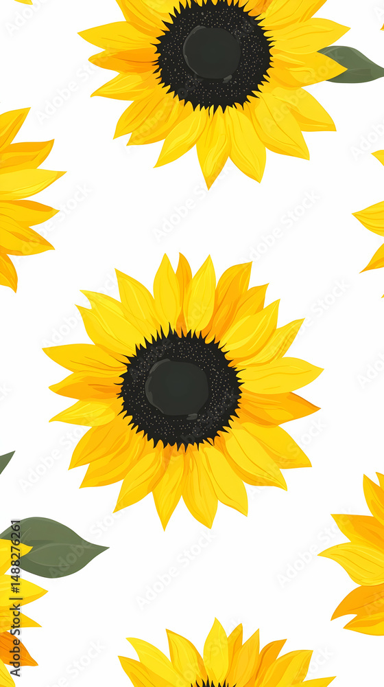 Fototapeta premium Vibrant sunflowers pattern, summer floral design, white background, textile print