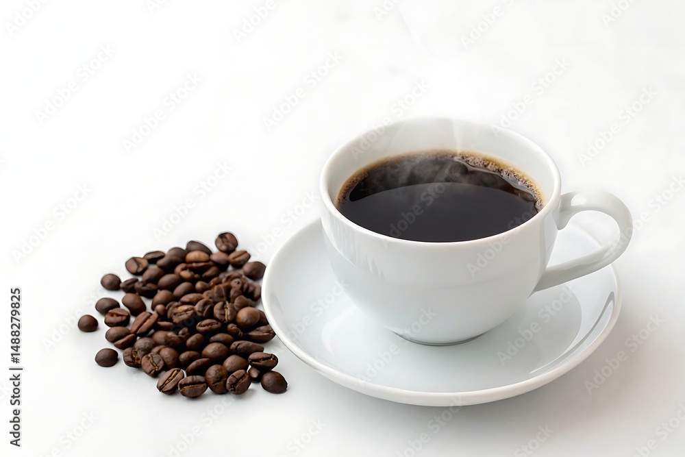 Coffee Cup With Beans White Background Coffee Cup With Beans White Background
