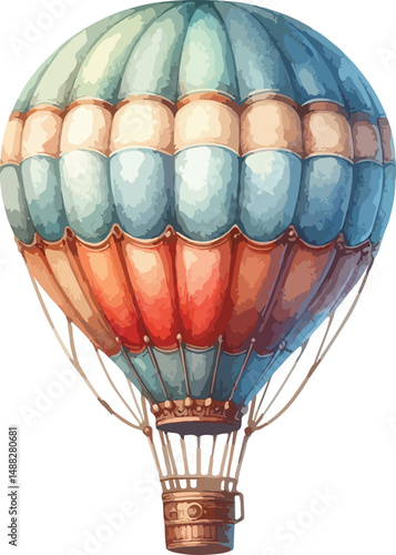 Retro vintage air balloon, watercolor clipart illustration with isolated vector