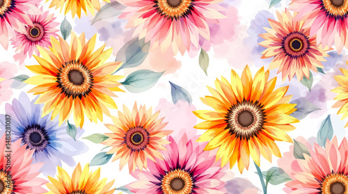 Watercolor rose garden pattern with muted greenery