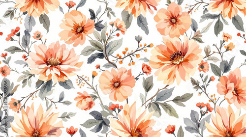 Artistic garden flowers in seamless watercolor layout