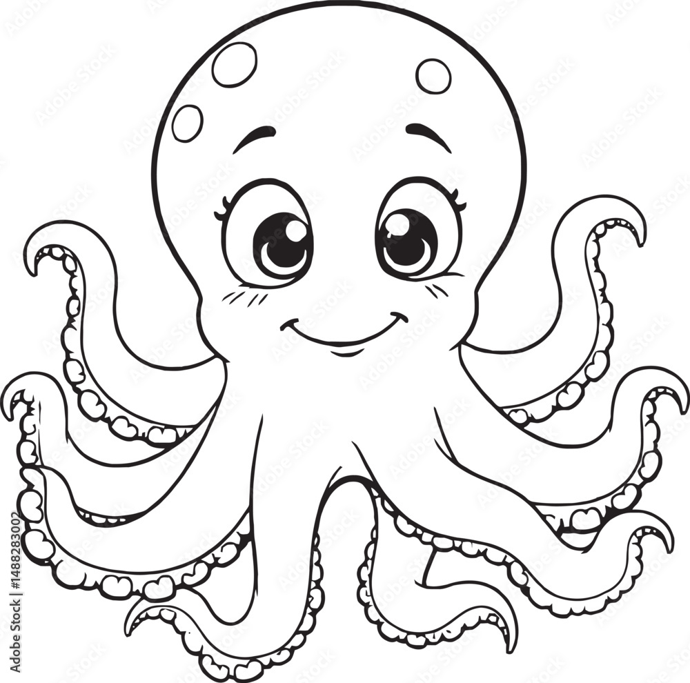 Obraz premium Cute Sea Octopus Outline and Art Line Coloring Page