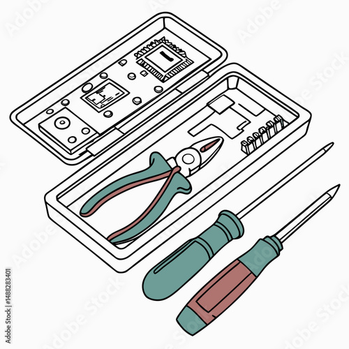 Electronics repair kit tools in case