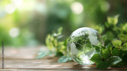 World environment and earth day concept with glass globe and eco friendly enviroment, with copy space
