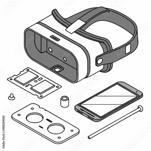 Virtual reality headset disassembled smartphone components