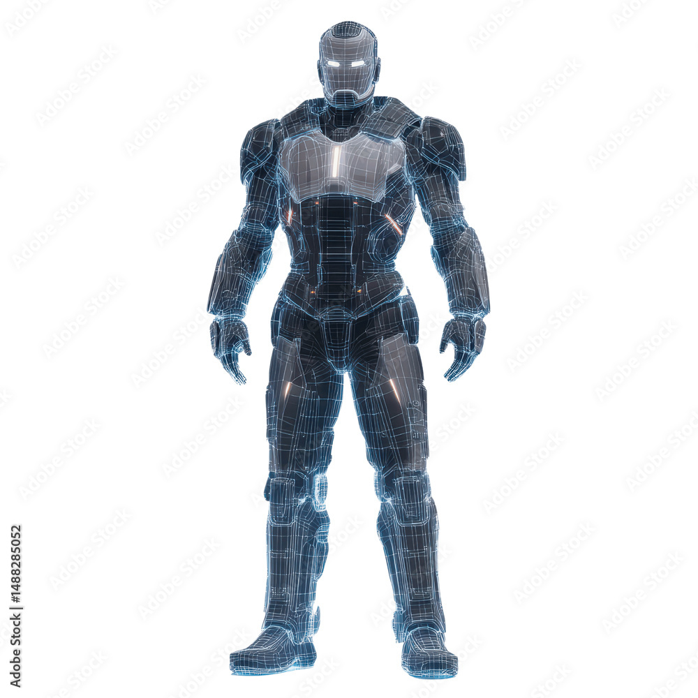 Futuristic Cyborg Warrior Wireframe 3D Render Futuristic Cyborg Warrior Wireframe 3D Render