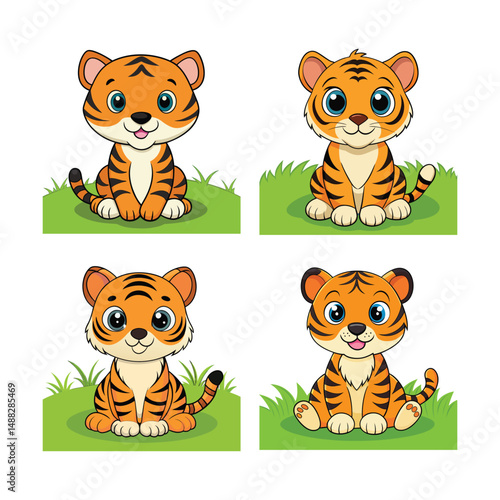Baby Tiger Sitting on green