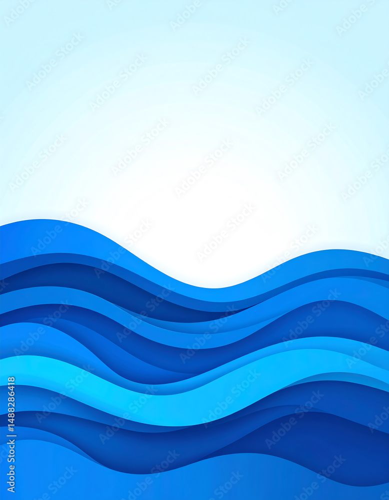 Fototapeta premium Abstract blue waves create a calming visual effect, showcasing smooth gradients and layers against a light backdrop